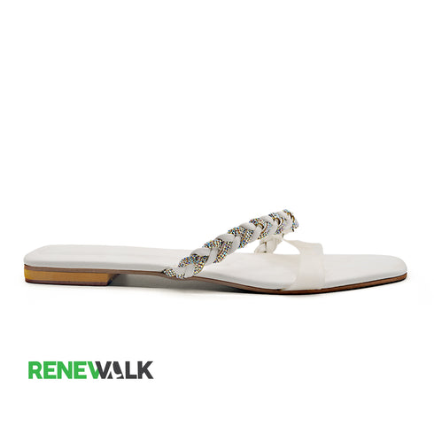 White Fancy Flat Sandal For Women 2388