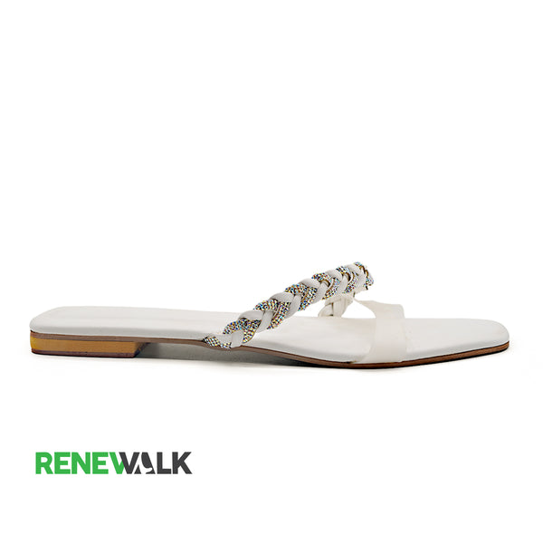 White Fancy Flat Sandal For Women 2388