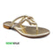Gold Crystal Party Wear Flat Sandal For Women 2352