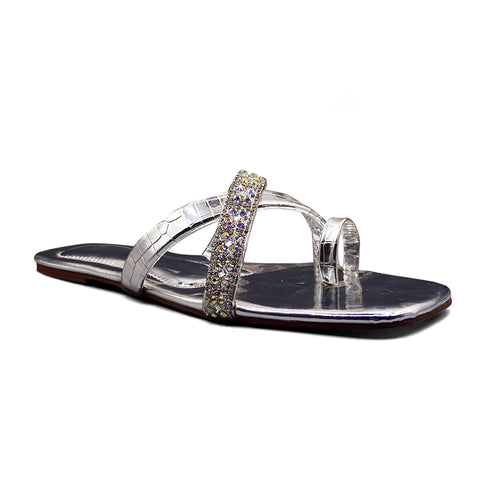 Grey Party wear Cross Strap Flat Sandal For Women 2359