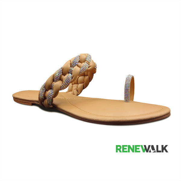 Beige Open Toe Ring Flat Sandal For Women 2325