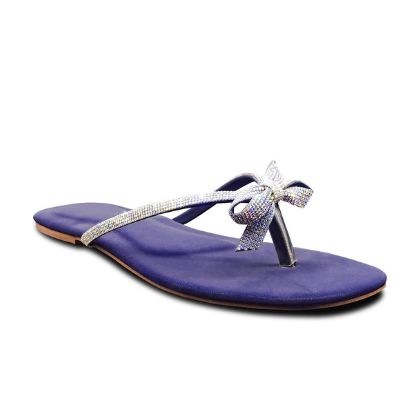 Blue Crystal Knotted Flat Sandal For Women 2316