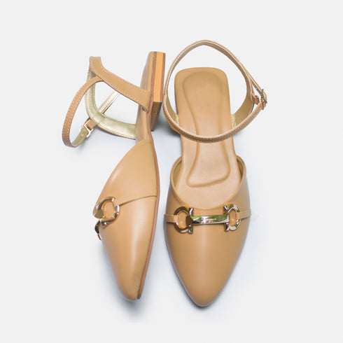 Black Ankle Strap Flat Mules 2369