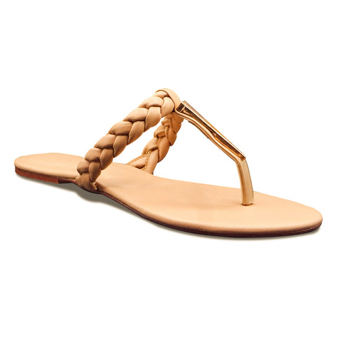 Beige Casual Braided Strap Flat Sandal For Women 2315
