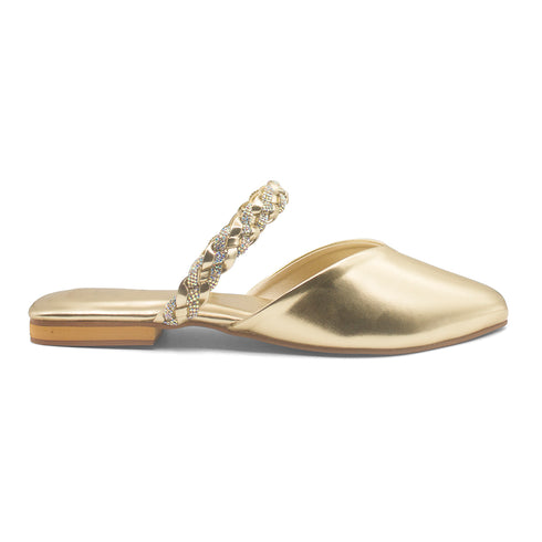 Rose Gold Party Wear Flat Mules For Women 2371