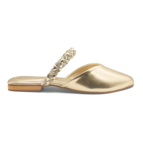 Rose Gold Party Wear Flat Mules For Women 2371