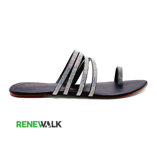 Stylish Black Toe-Ring Fancy Flat Sandal For Women 2376