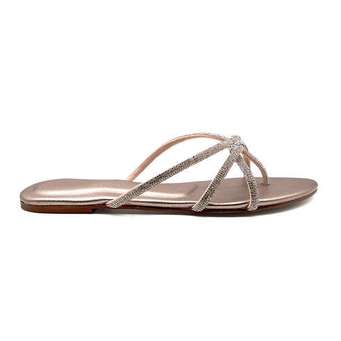 Gold Knotted Rhinestone Flat Sandal For Women 2377