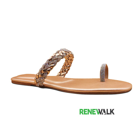 Gold Embellished Braided Flat Sandal For Women 2338