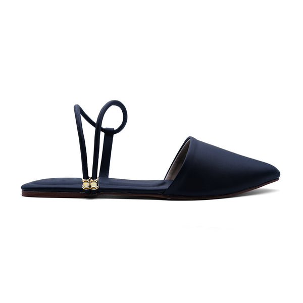 Elegant Black Ankle Strap Flat Mule For Women 2374