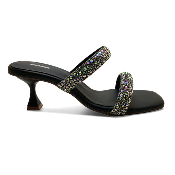 Black Crystal Double-Strap Heel 4534 Sandal For Women