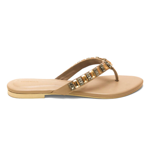 Beige Crystal Flat Sandal 2346 For Women