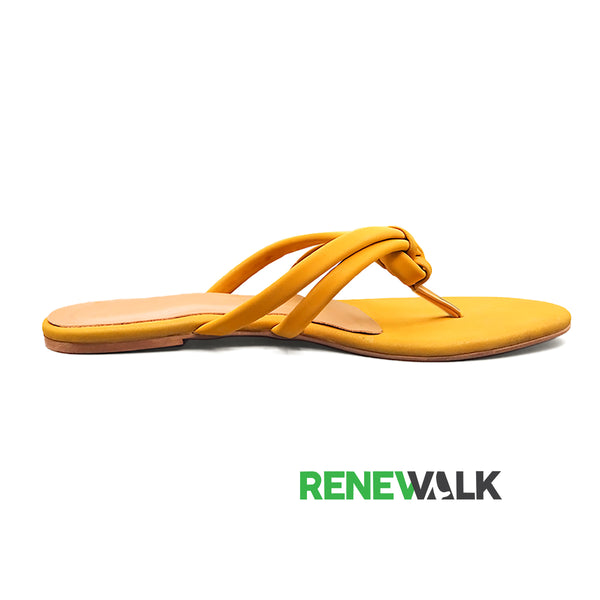 Yellow Knotted Double Strap Flat Sandal For Women 2366