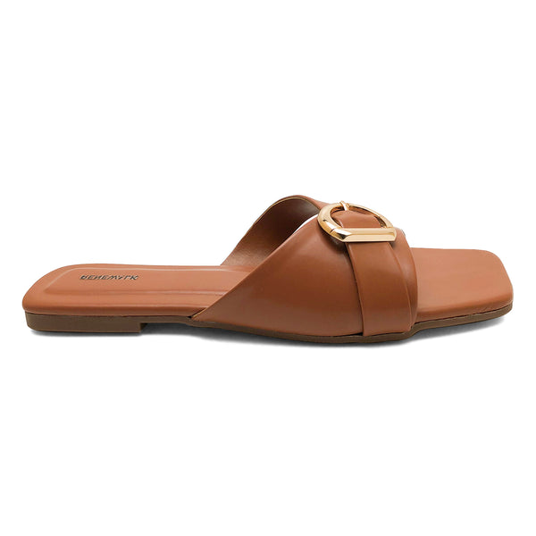 Brown Buckle Flat Sandal 2367 For Women