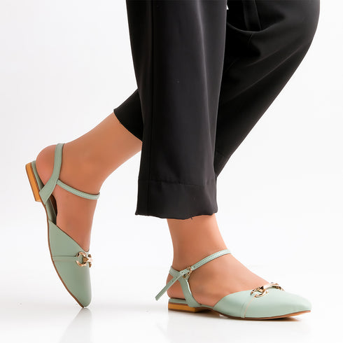 Black Ankle Strap Flat Mules 2369