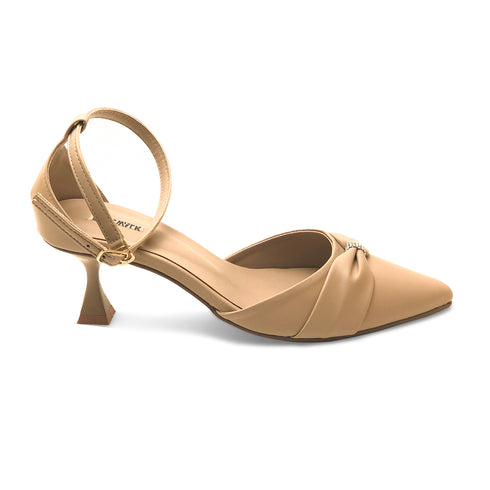 Beige Bow Ankle Strap Mule 4517 Sandal For Women