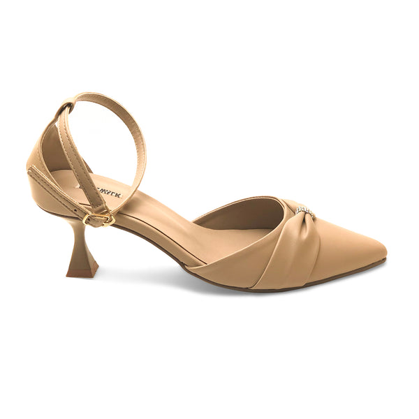 Beige Bow Ankle Strap Mule 4517 Sandal For Women