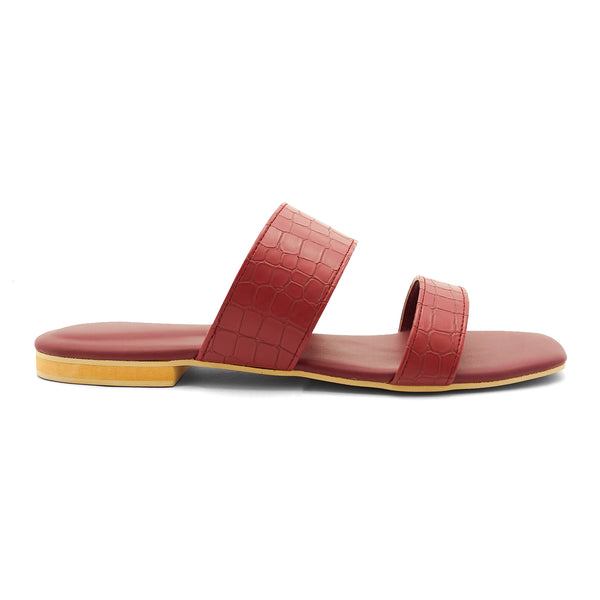 Maroon Metallic Croc-Flat Slipper 2342 For Women