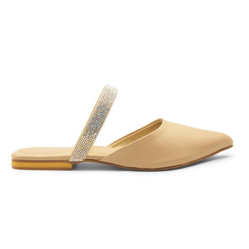 Bronze Party Wear Flat Mules For Women 2372
