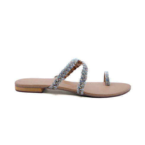 Beige Braided Toe Ring Flat For Women 23100