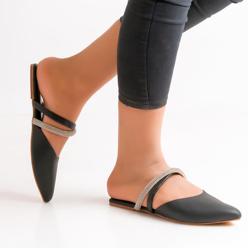 Bronze Rhinestone Flat Mule For Women 2378