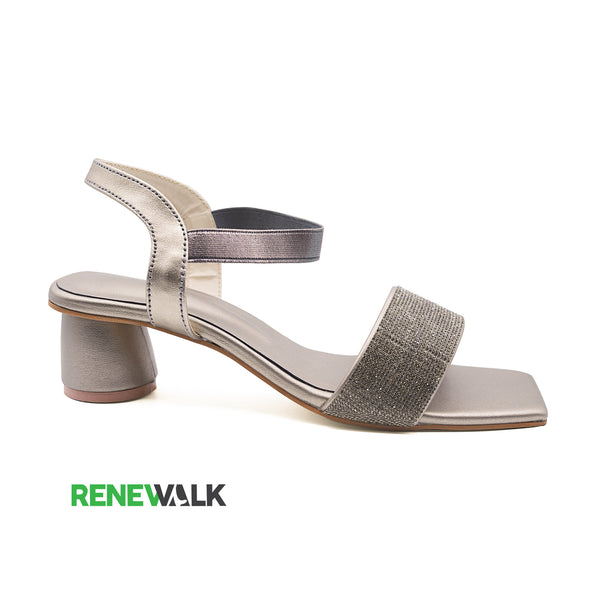 Grey Fancy Ankle Strap Block Heel 4535 | Sandals for Women