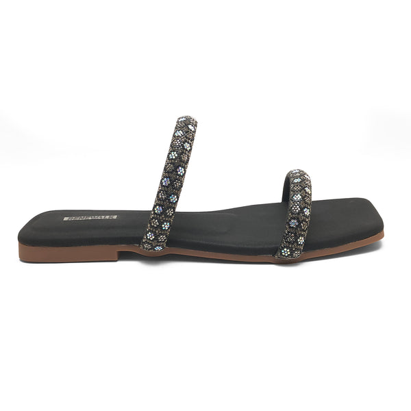 Black Fancy Double-strap Flat Sandals 23109 For Women