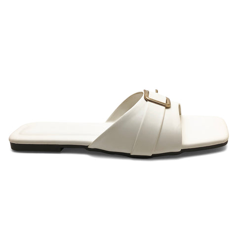 White Square Toe Buckle Flat Sandal 23108 For Women