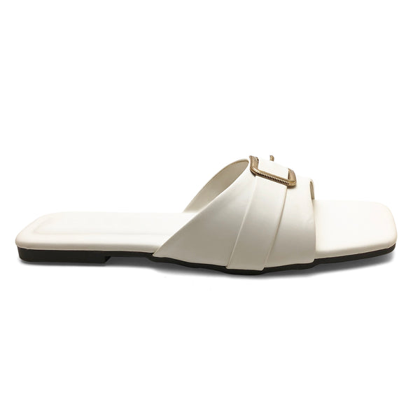 White Square Toe Buckle Flat Sandal 23108 For Women