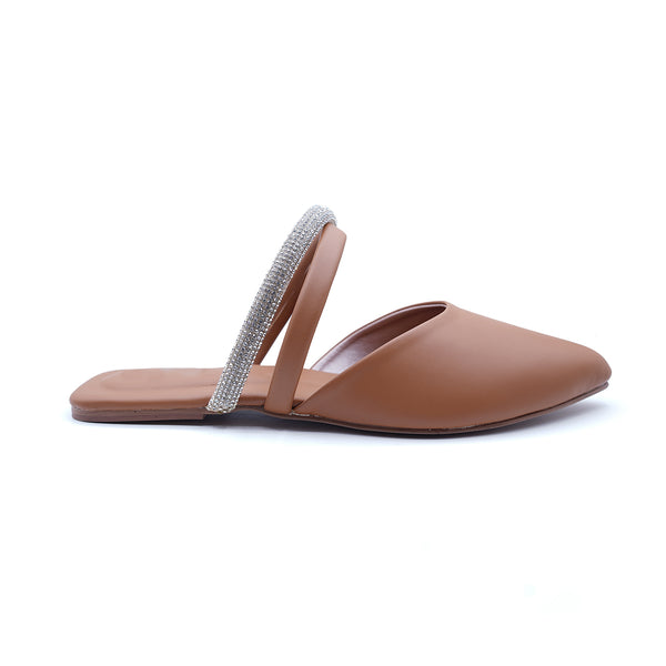 Bronze Rhinestone Flat Mule For Women 2378