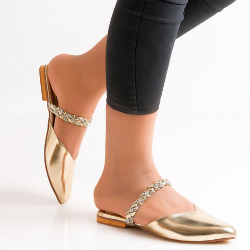 Rose Gold Party Wear Flat Mules For Women 2371