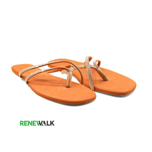 Brown Crystal Cross Flat Sandal For Women 2350