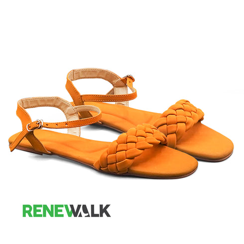 Orange Casual Braided Ankle Strap Flat Sandal For Women 2363