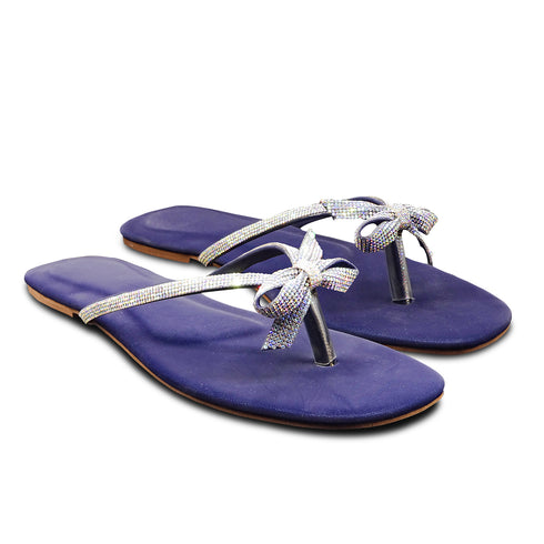 Blue Crystal Knotted Flat Sandal For Women 2316