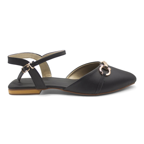 Black Ankle Strap Flat Mules 2369