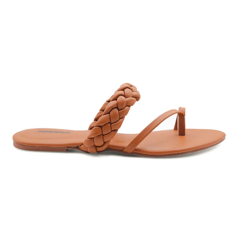 Summer Casual Wear Brown Braided Flat For Women 2375