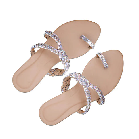 Beige Braided Toe Ring Flat For Women 23100