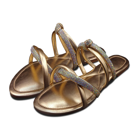 Rose Gold Party Wear Flat Sandal For Women 2322