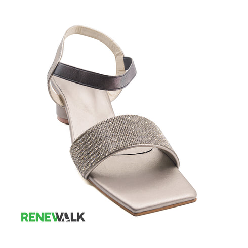 Grey Fancy Ankle Strap Block Heel 4535 | Sandals for Women