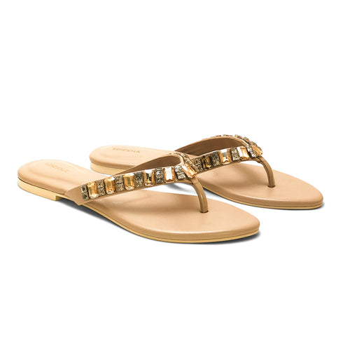 Beige Crystal Flat Sandal 2346 For Women