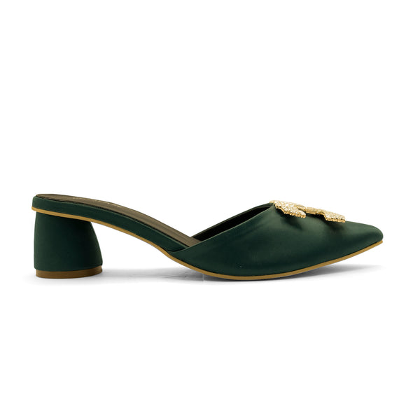 Green Block Heel Mule For Women 4529