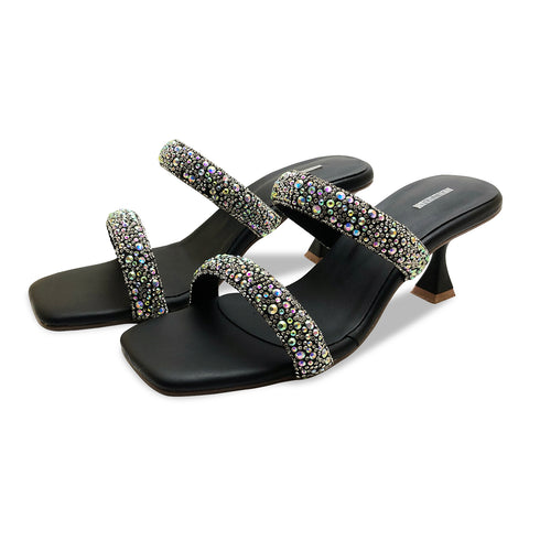 Black Crystal Double-Strap Heel 4534 Sandal For Women