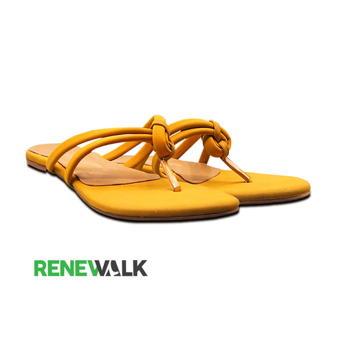 Yellow Knotted Double Strap Flat Sandal For Women 2366