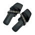 Black Crystal Cross Strap Flat Slipper 2341 For Women