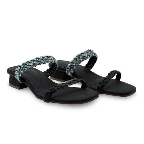 Black Braided Fancy Heel Sandal 4528 For Women