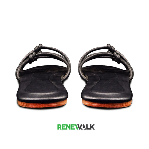 Black Twin Straps Knotted Flat Sandal For Women 2329