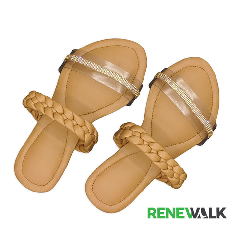 Beige Double Strap Open-Toe Flat Sandal For Women 2324