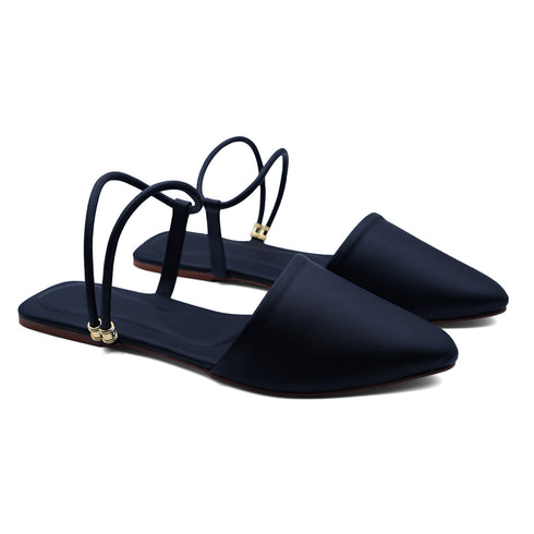 Elegant Black Ankle Strap Flat Mule For Women 2374
