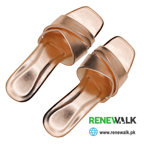 Golden Casual Heel Sandal For Womens 4523