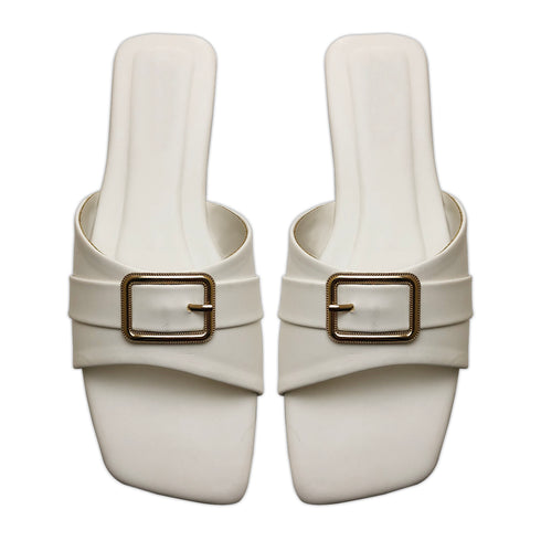 White Square Toe Buckle Flat Sandal 23108 For Women